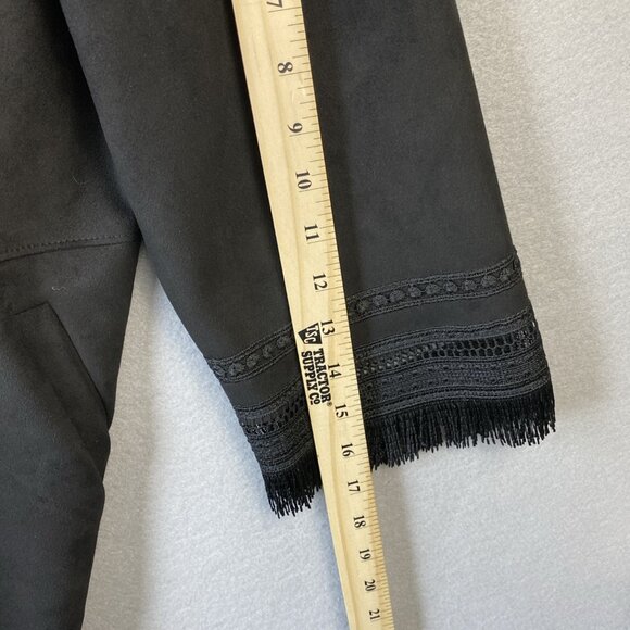 Zara‎ Faux Suede Jacket Women's Medium Black Lace Trim Boho Open Front Oversized - Picture 8 of 13